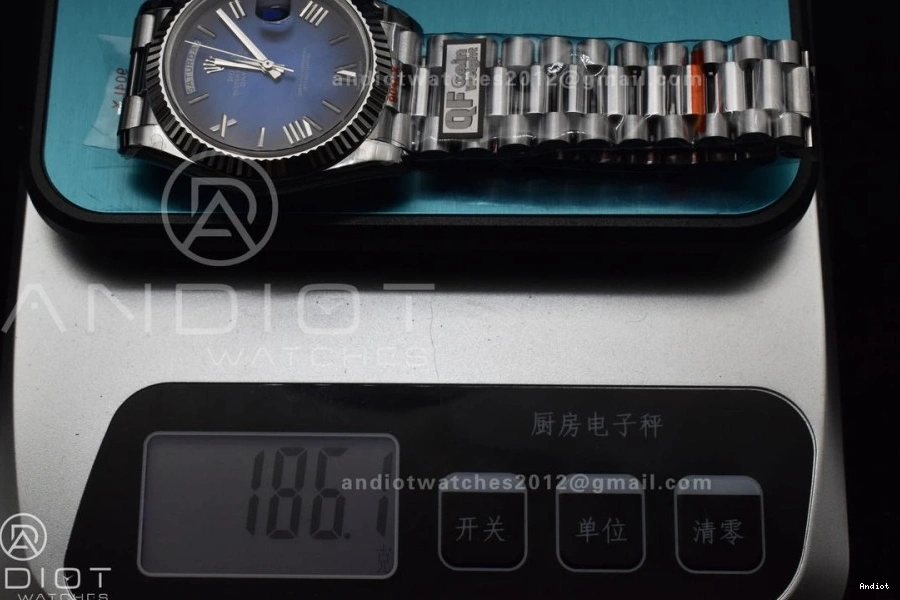 904L A2836 (Gain DayDate Dial SS Weight) President 40 V4 on Black Best Edition Steel Bracelet Blue QF 0503